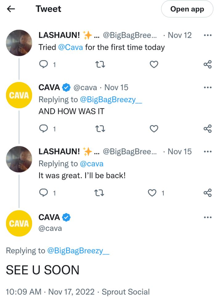 CAVA social listening example