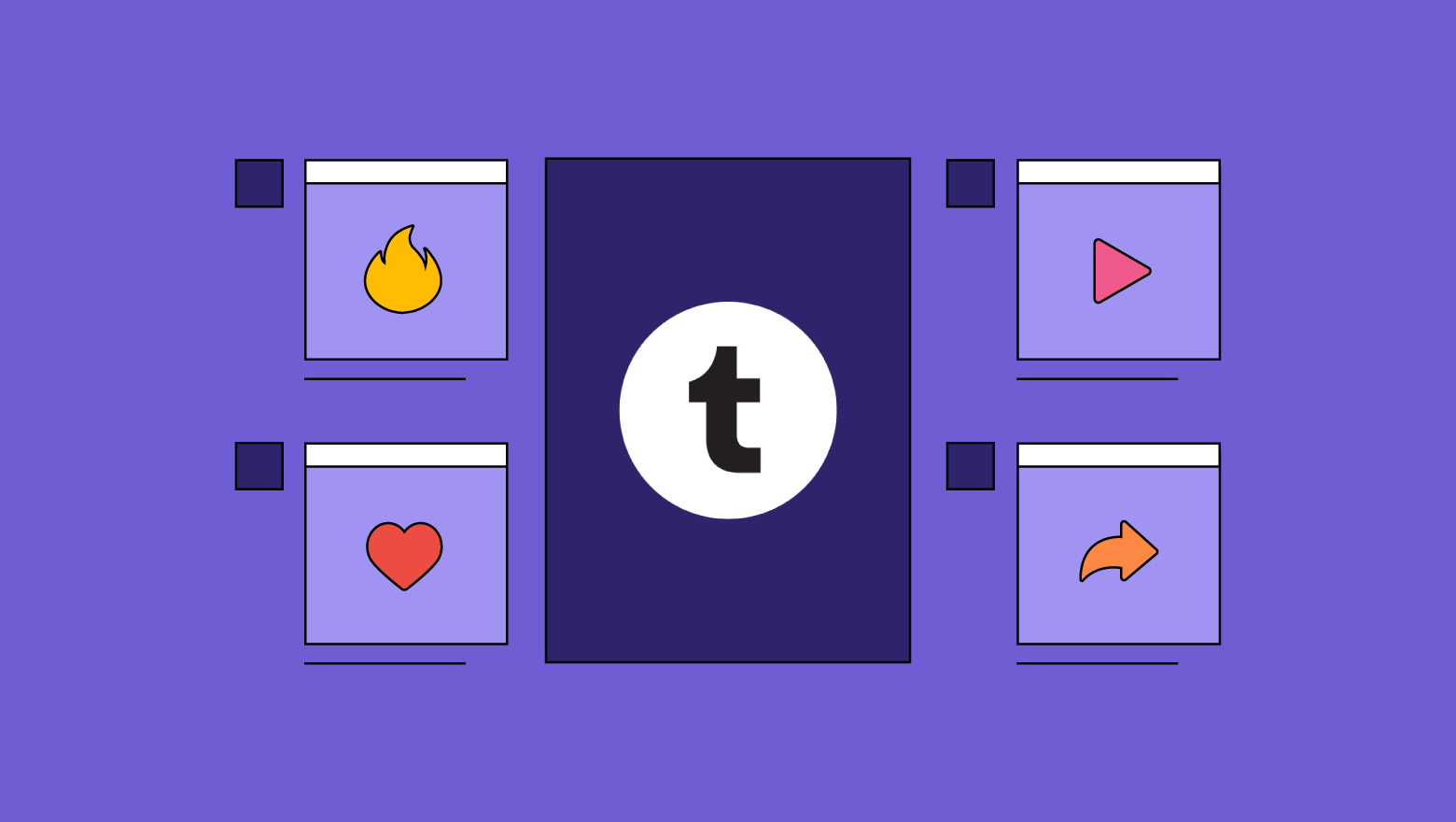 The Tumblr logo surrounded by social reaction emojis